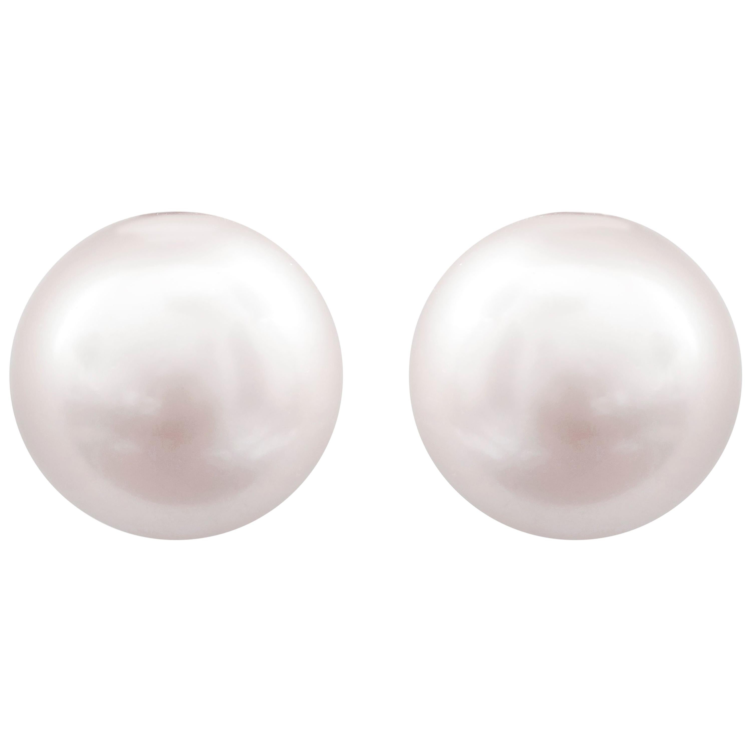 Roman Malakov 6.50 Millimeter White Pearl Stud Earrings in White Gold