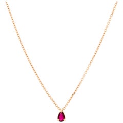 18 Karat Gold and 0.17 Carat Rubies Solo Pear Chain Necklace by Alessa Jewelry