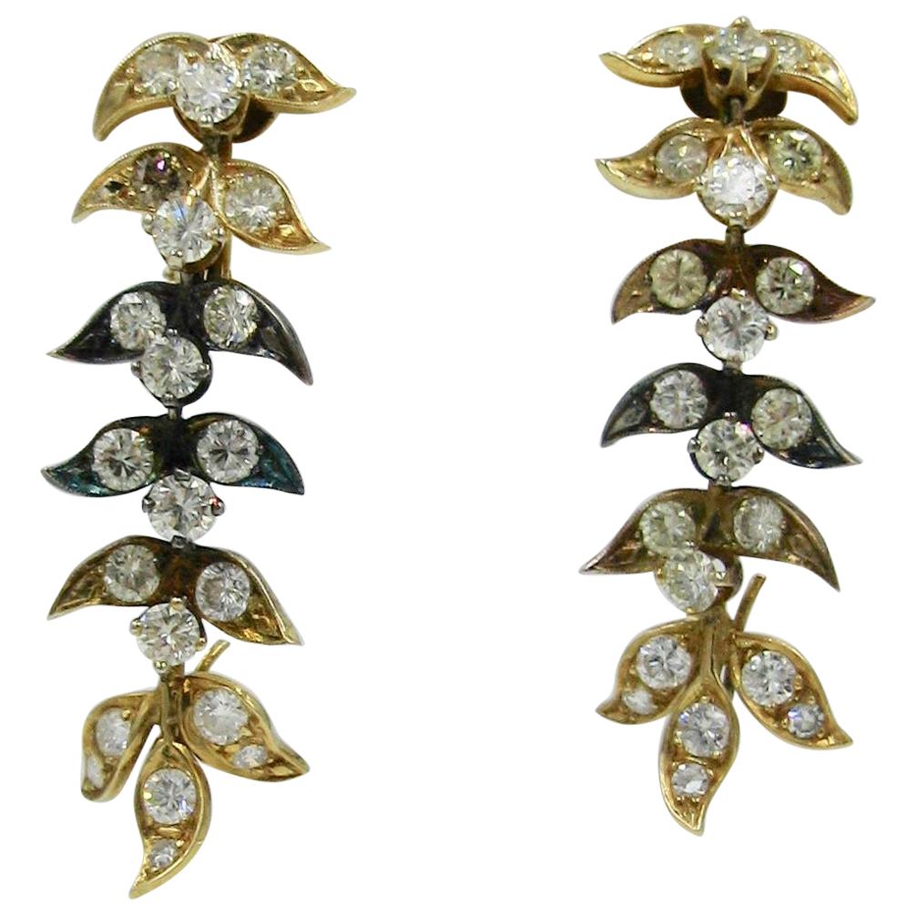 4.55 Carat Yellow Diamond Earrings VS Modern Articulated Leaf Design 14 Karat