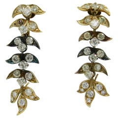 Boucles d'oreilles en or 14 carats avec diamants jaunes de 4,55 carats et motif de feuilles articulées VS Modern