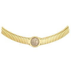 Bulgari Yellow Gold Caria Rhodos Coin Tubogas Necklace