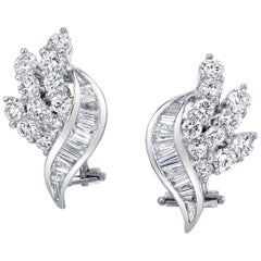 2.68 ct. t.w. Round and Baguette Diamond, 18k White Gold French Clip Earrings