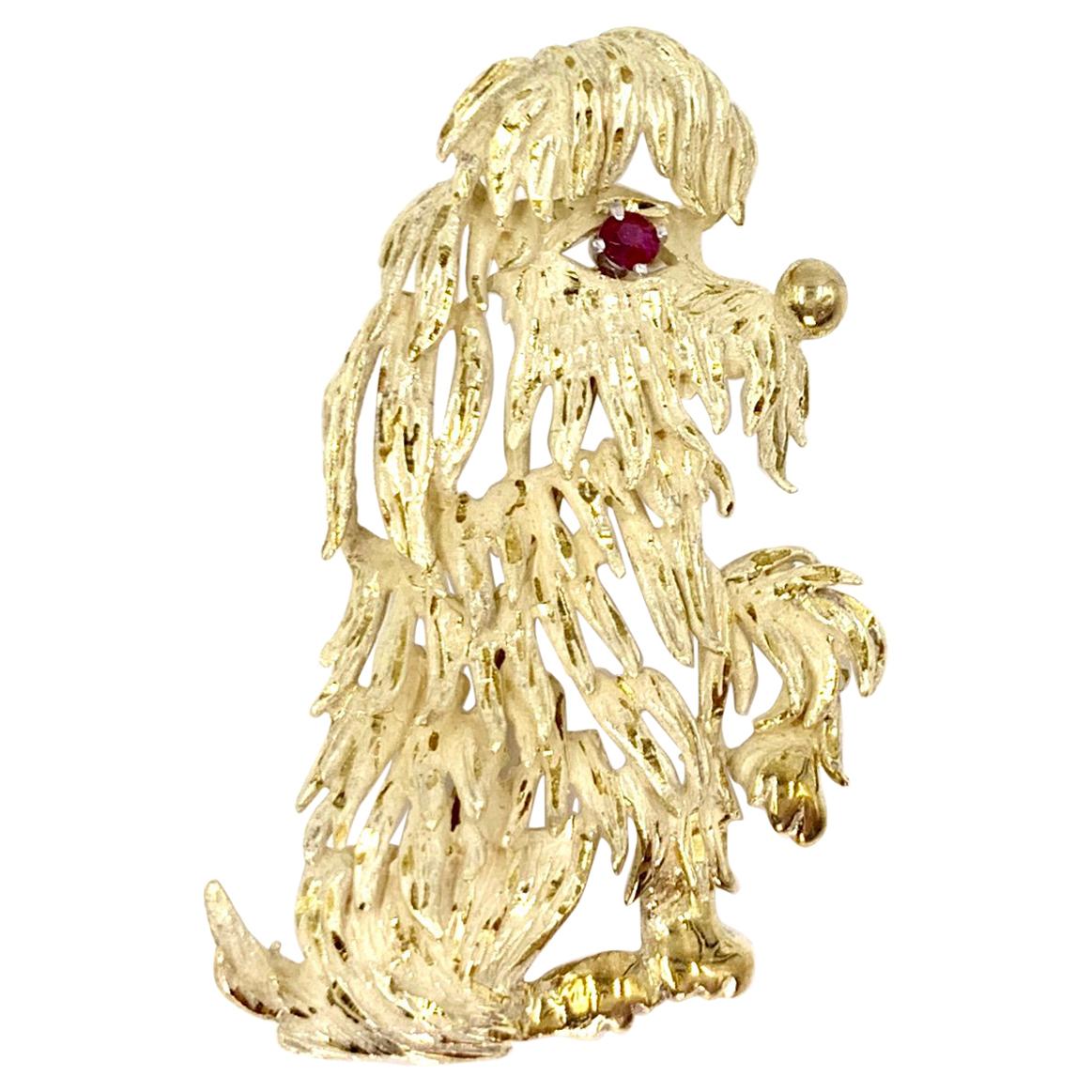 Yellow Gold and Ruby Shaggy Dog Brooch, circa 1960s