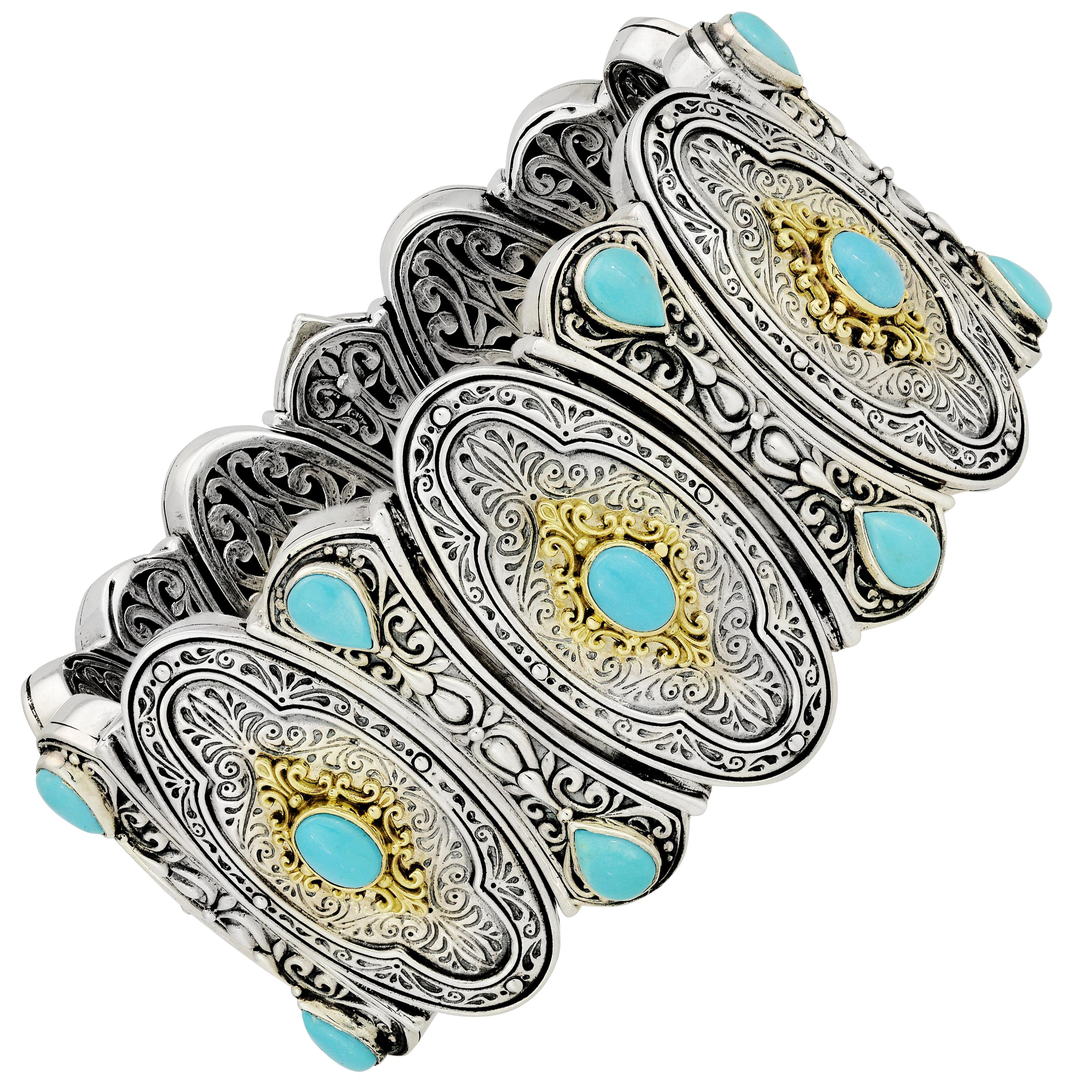 Konstantino Sterling Silver, Gold, and Turquoise Bracelet