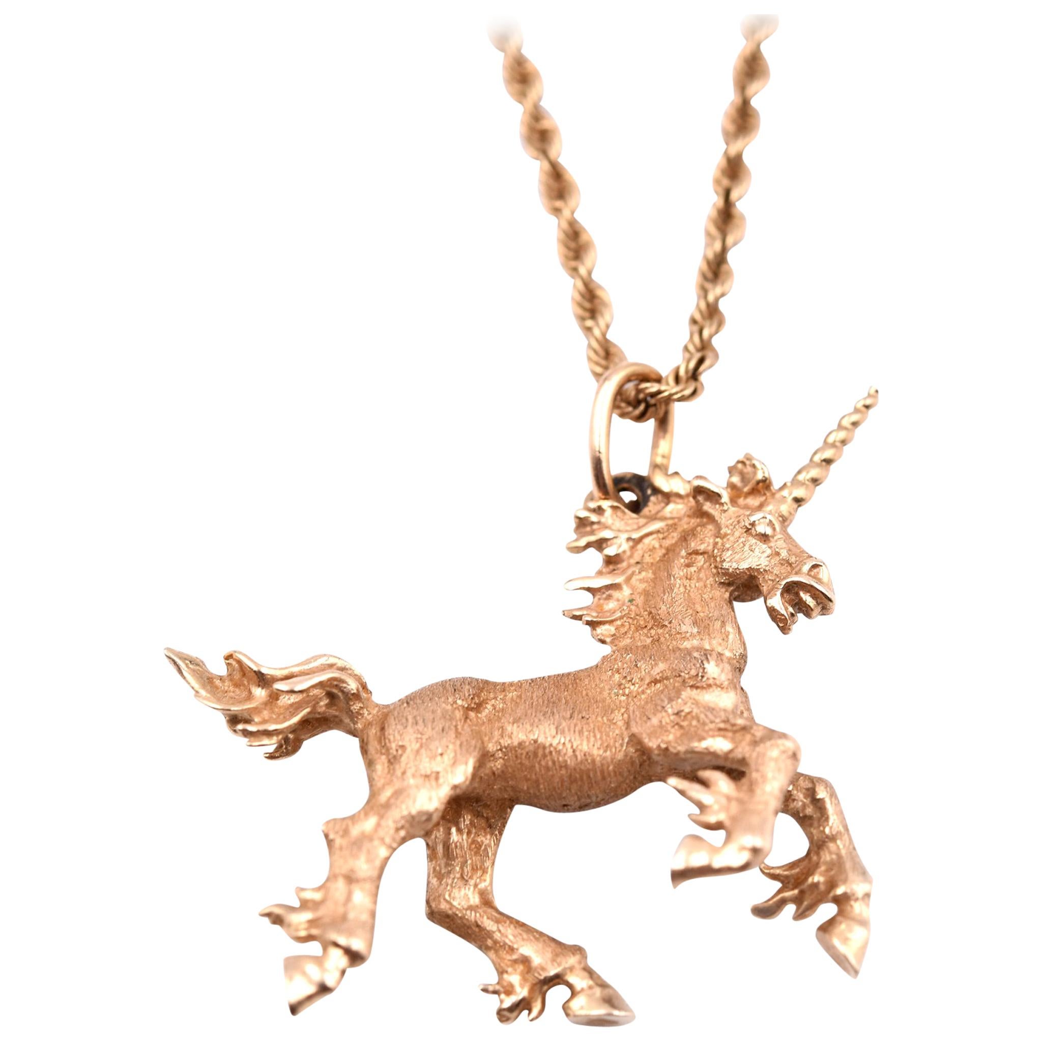 14 Karat Yellow Gold Unicorn Necklace
