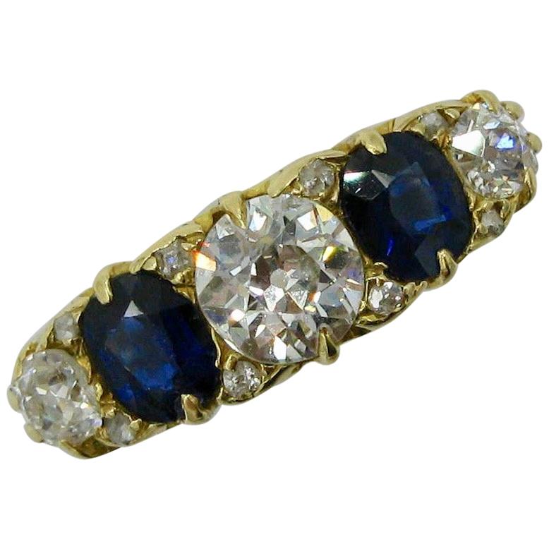 .62 Carat Diamond Sapphire Victorian Wedding Engagement Ring Five-Stone 18 Karat For Sale