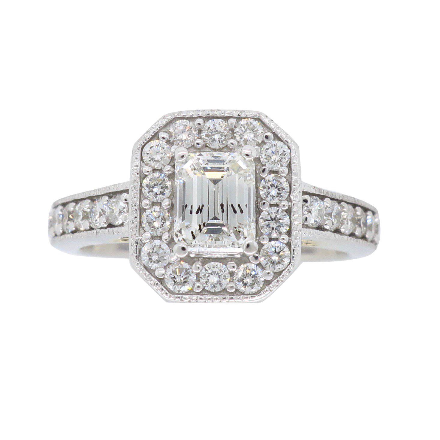 Emerald Cut Halo Diamond Engagement Ring