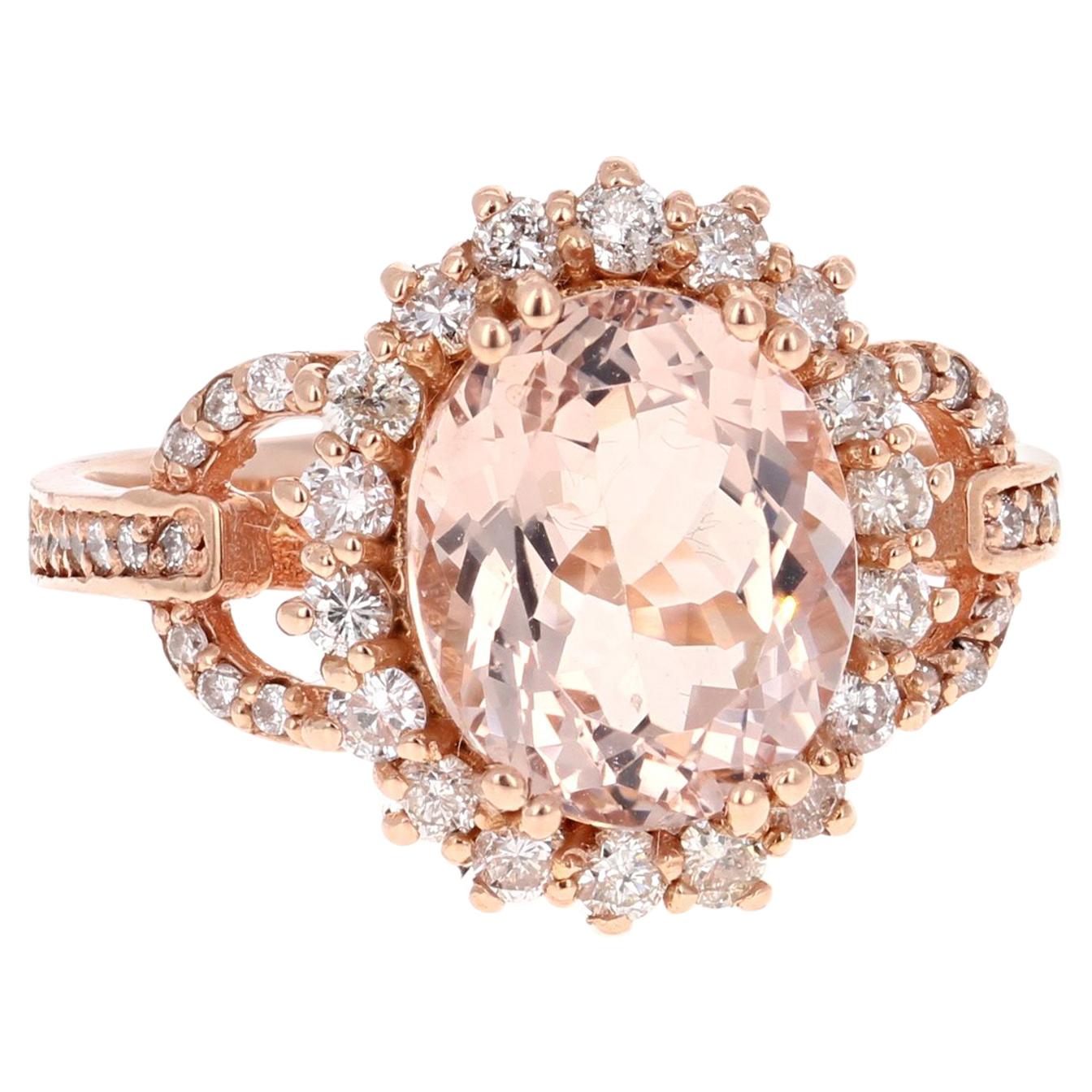 3.99 Carat Oval Cut Morganite Diamond Rose Gold Engagement Ring