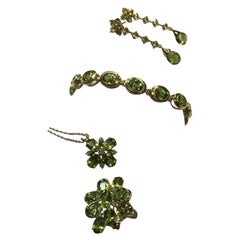 Natural Green Peridot and Diamond Approximate 36 Carat Gold Jewelry Set