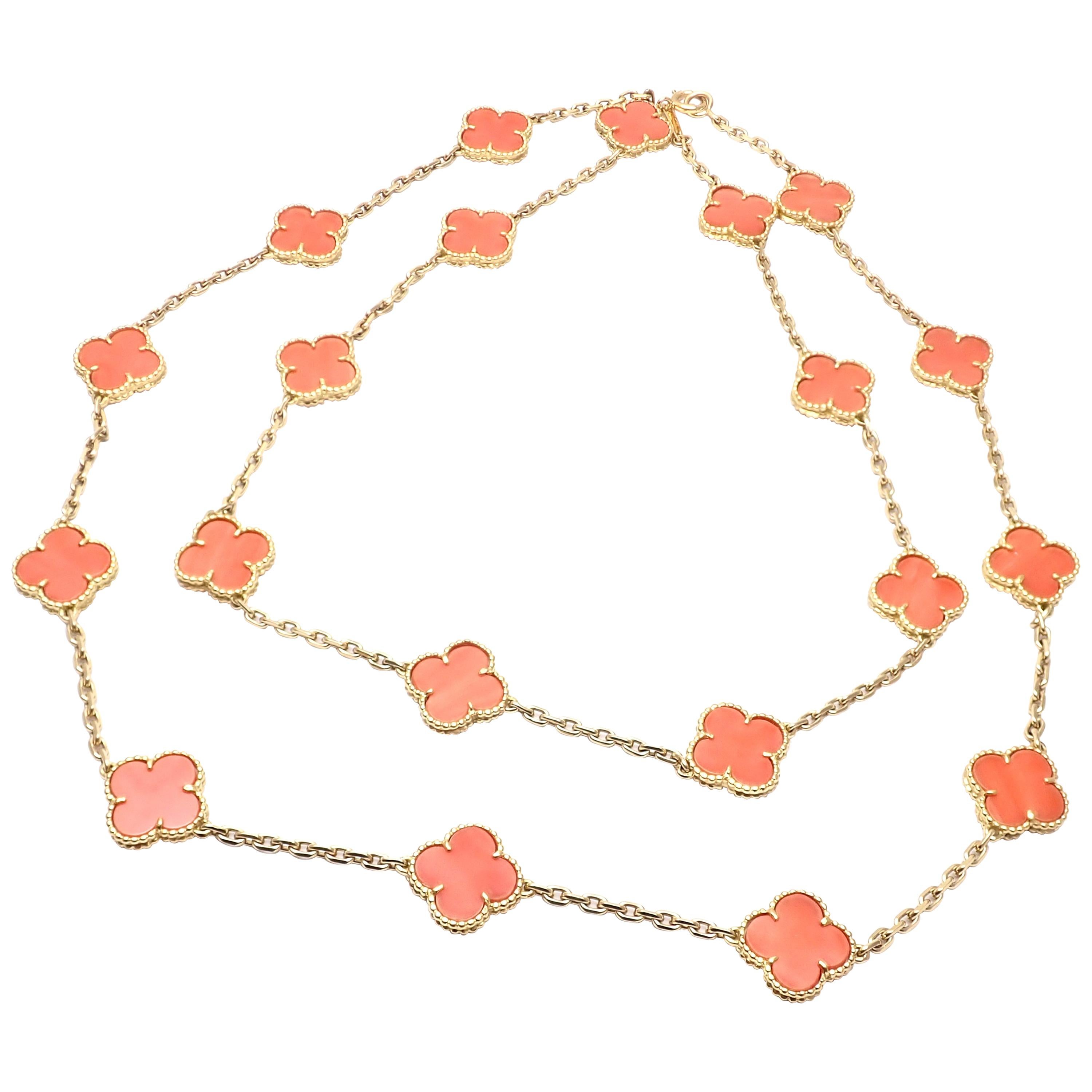 Van Cleef & Arpels 20 Motifs Coral Vintage Alhambra Yellow Gold Necklace