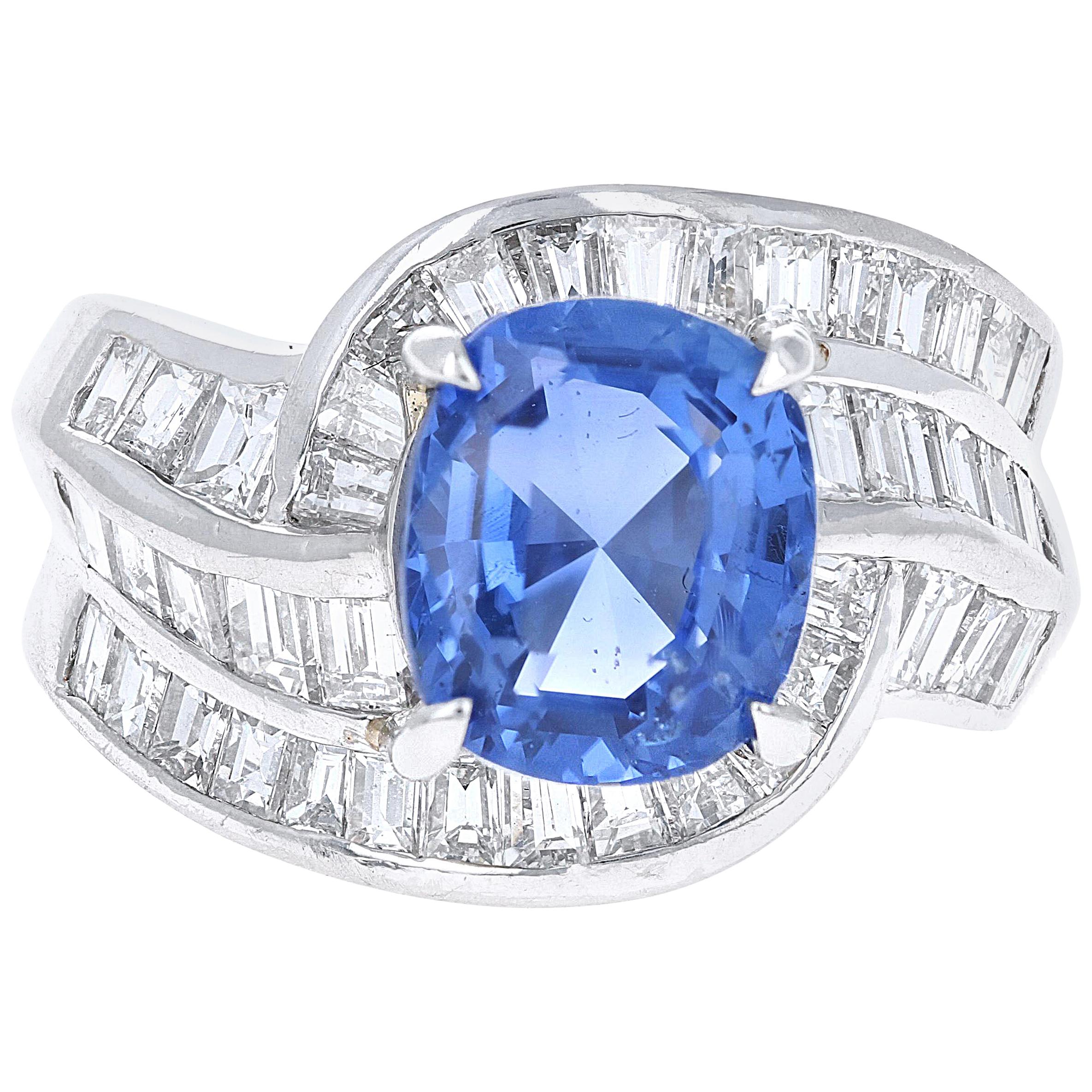 Certified 5.54 Carat No Heat Sapphire and Diamond Cocktail Ring