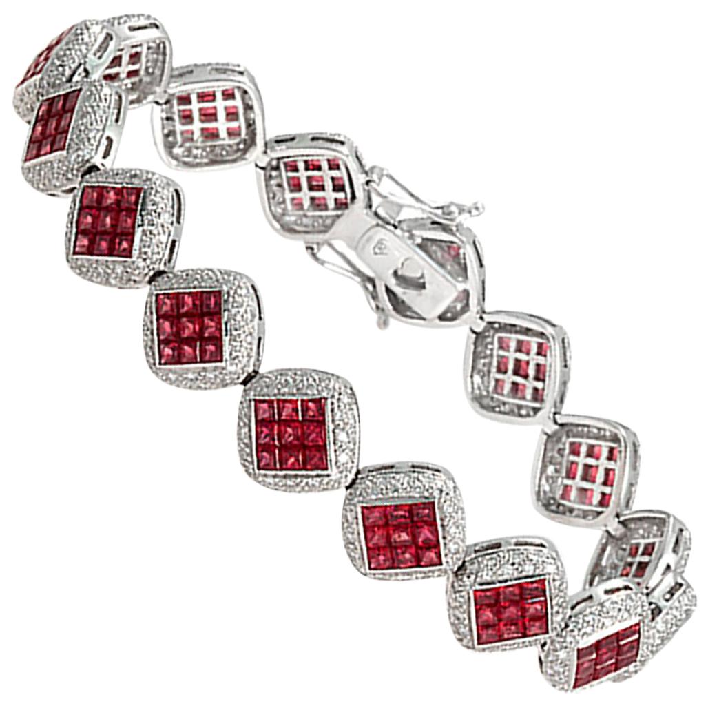 13.60 Carat Natural Ruby and 2.75 Carat Diamonds 18 Karat White Gold Bracelet