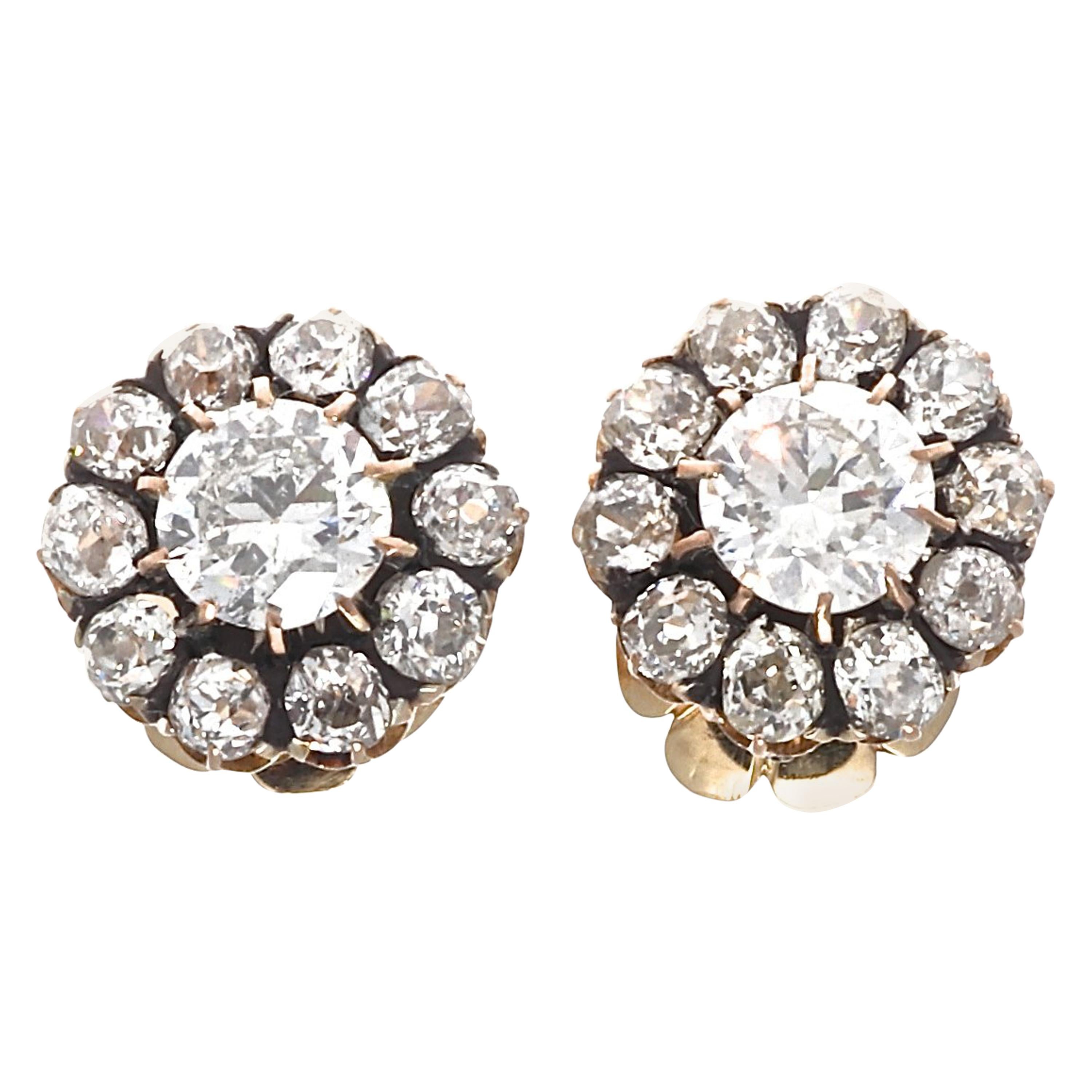 Victorian Diamond Gold Cluster Earrings