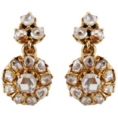 French Rose-Cut Diamond Daisy Cluster Drops