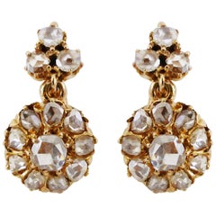 French Rose-Cut Diamond Daisy Cluster Drops