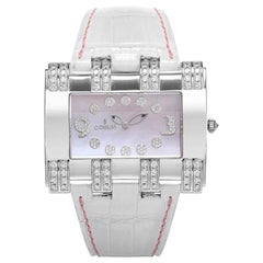 Corum 18 Karat White Gold Diamonds Leather Lady Watch
