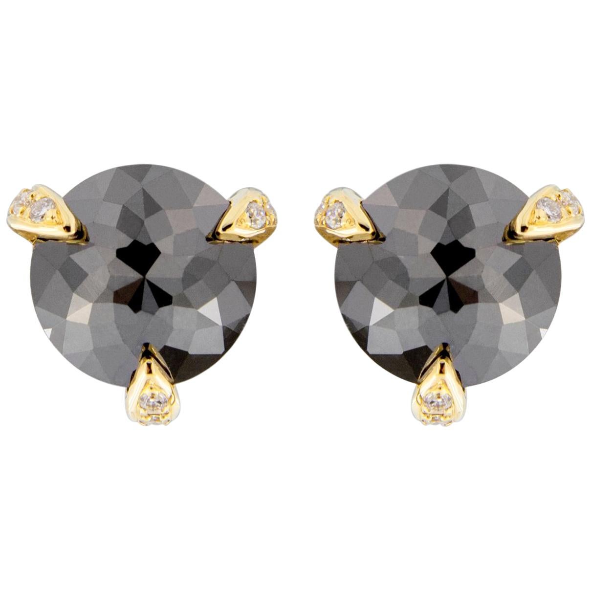 Jona Black Diamond White Diamond 18 Karat Yellow Gold Stud Earrings