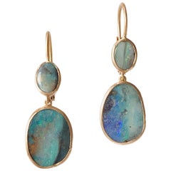 Dalben Australian Boulder Opal Rose Gold Dangle Earrings