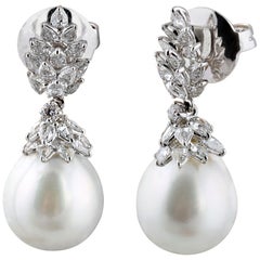 Studio Rêves Rose Cut Diamonds and South Sea Pearls Earrings in 18 Karat Gold