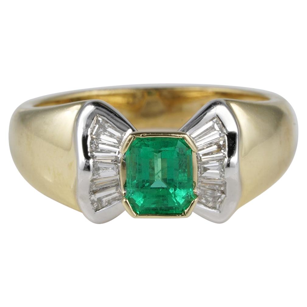 Vintage .85 Carat Colombian Emerald .60 Carat G VVS Diamond Sheer Quality Ring