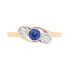 Art Deco Sapphire and Diamond Three-Stone Ring, circa 1920s
