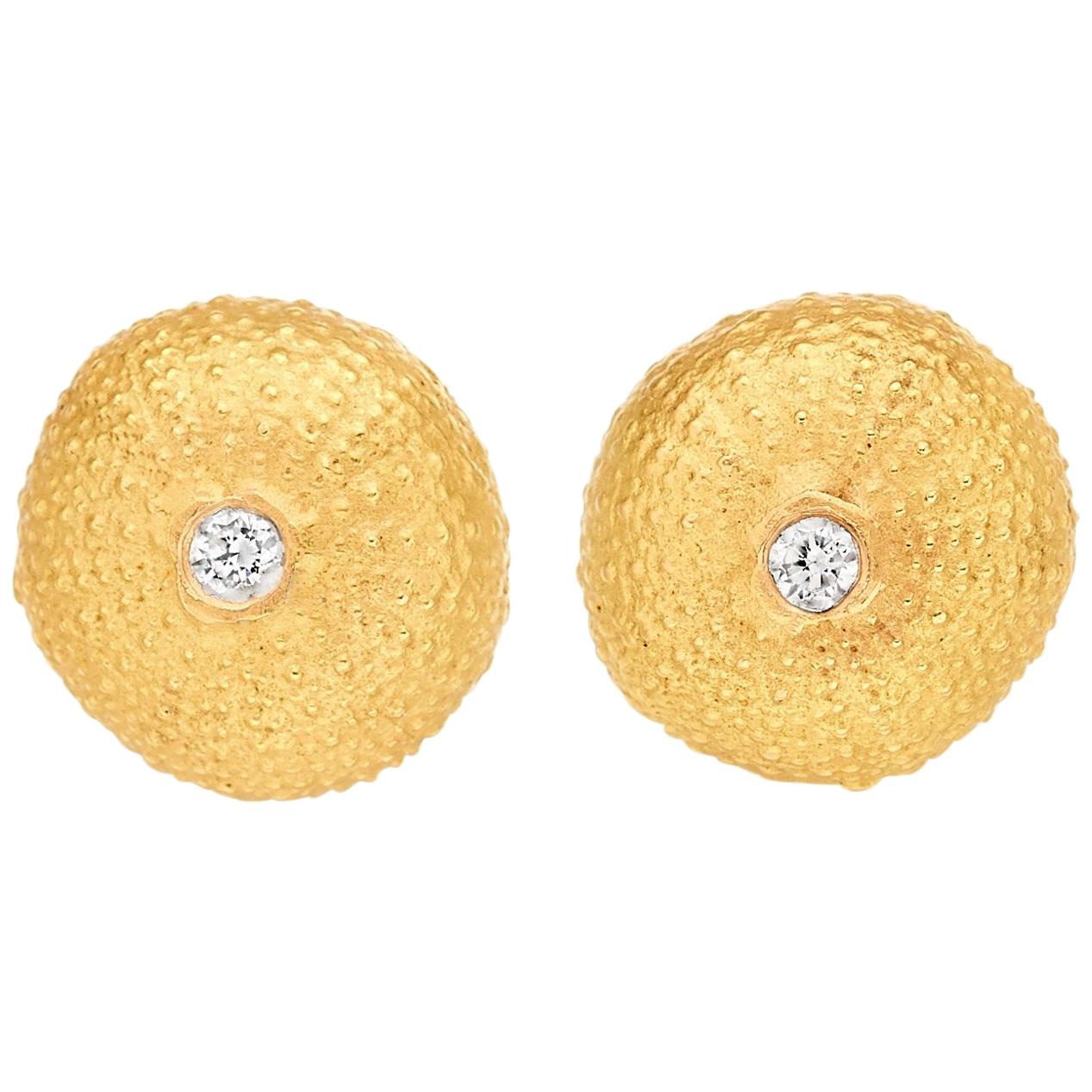 Lilly Hastedt Sea Urchin and Diamond Stud Earrings in 18 Karat Gold For Sale
