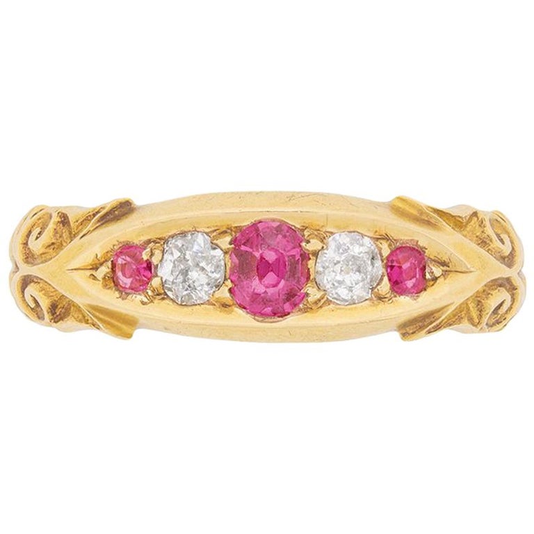 Bague Victorienne En Argent Sertie D'émeraude, Rubis Et Zircon - Taille 57, Occasion