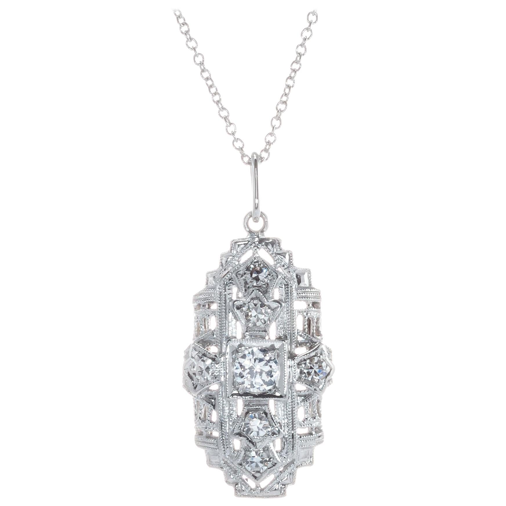 .33 Carat Diamond Platinum Art Deco Pendant Neckalce