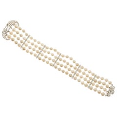 2.00 Carat Diamond Akoya Pearl 14 Karat White Gold Multi-Strand Bracelet