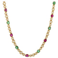 Fred of Paris Diamond Emerald and Ruby Yellow Gold Necklace