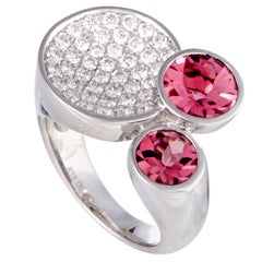 Vintage Diamond Pave and Pink Tourmaline White Gold Cocktail Ring
