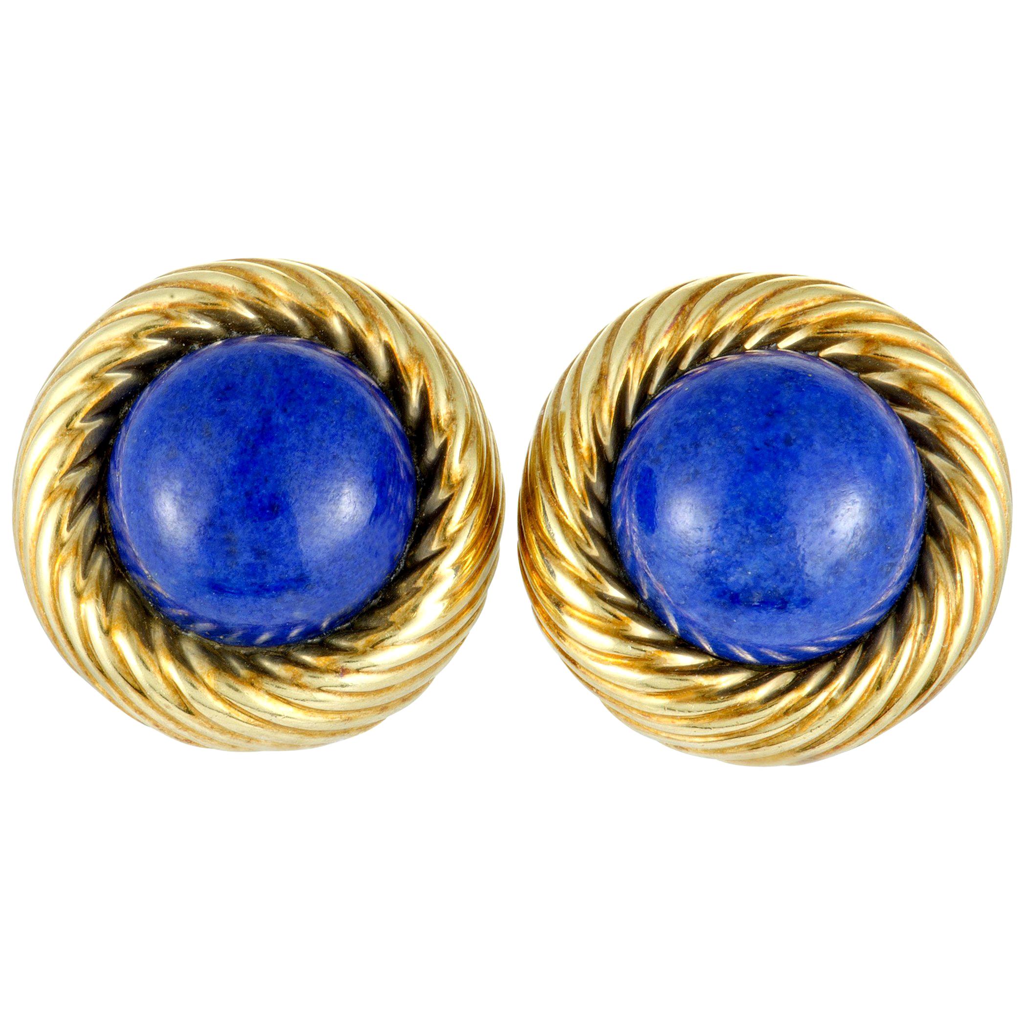 Tiffany & Co. Lapis Yellow Gold Round Clip-On Earrings