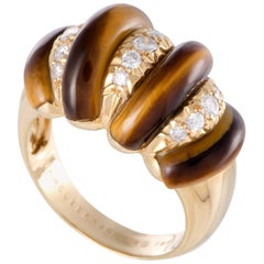 Van Cleef & Arpels Diamond and Tiger's Eye Stones Yellow Gold Bombe Ring