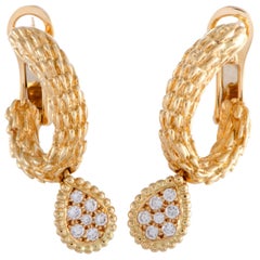 Boucheron Toi et Moi Serpent Bohème Yellow Gold Diamond Oval Hoop Omega Earrings