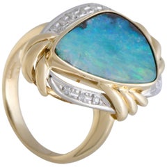 Diamond and Green Opal Yellow Gold Cocktail Ring
