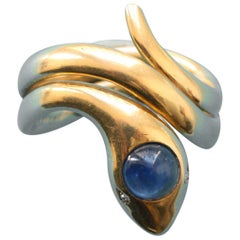 Large Gold and Sapphire Snake Ring