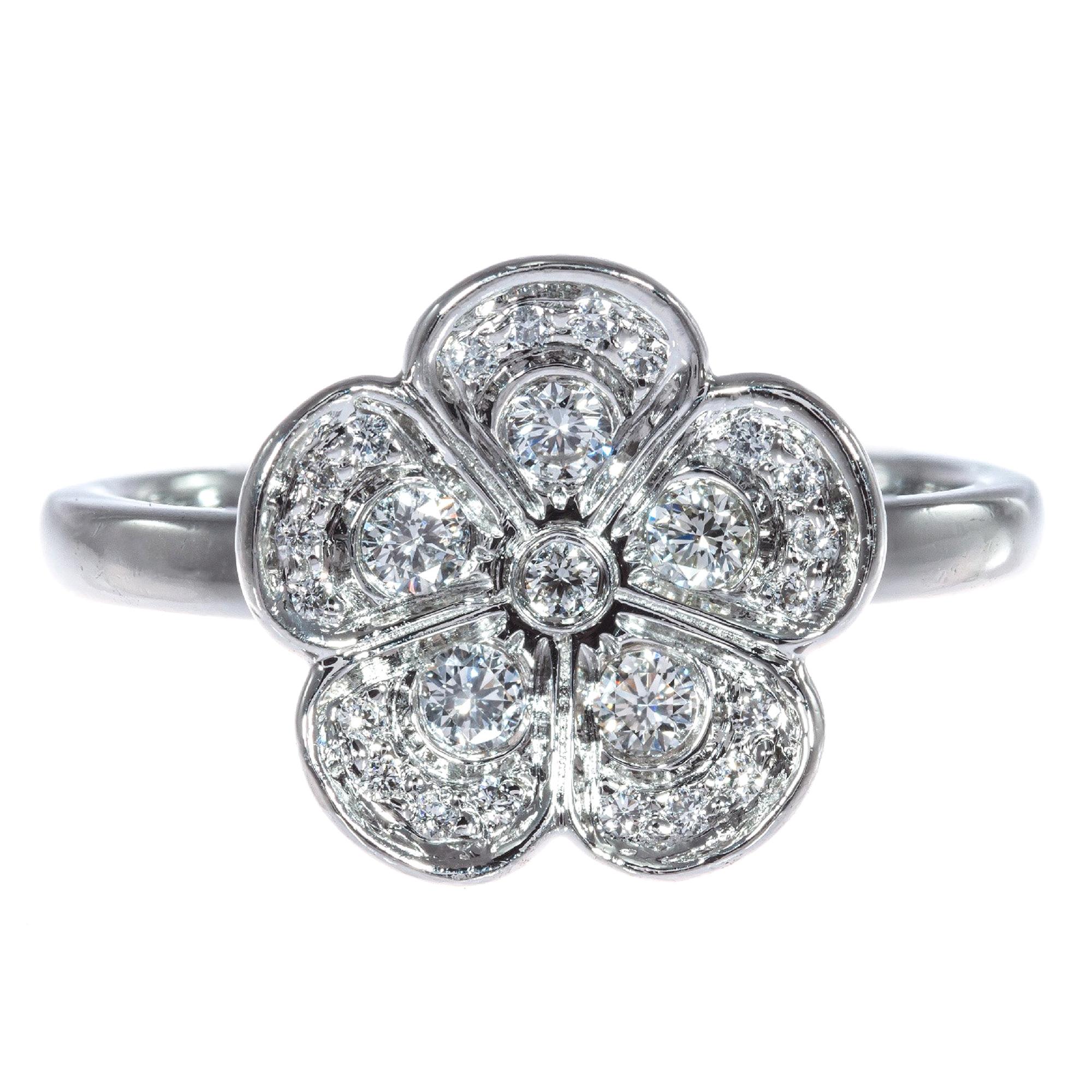 Tiffany & Co .30 Carat Diamond Platinum Flower Ring For Sale