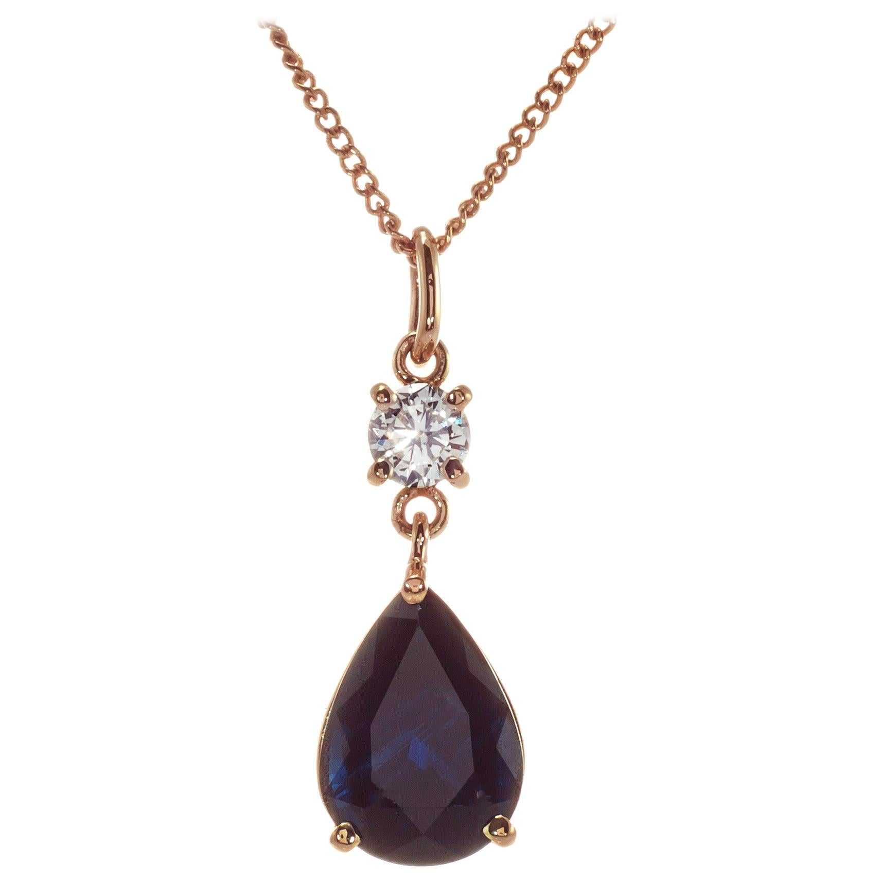 Peter Suchy GIA Certified 3.04 Carat Sapphire Diamond Gold Pendant Necklace