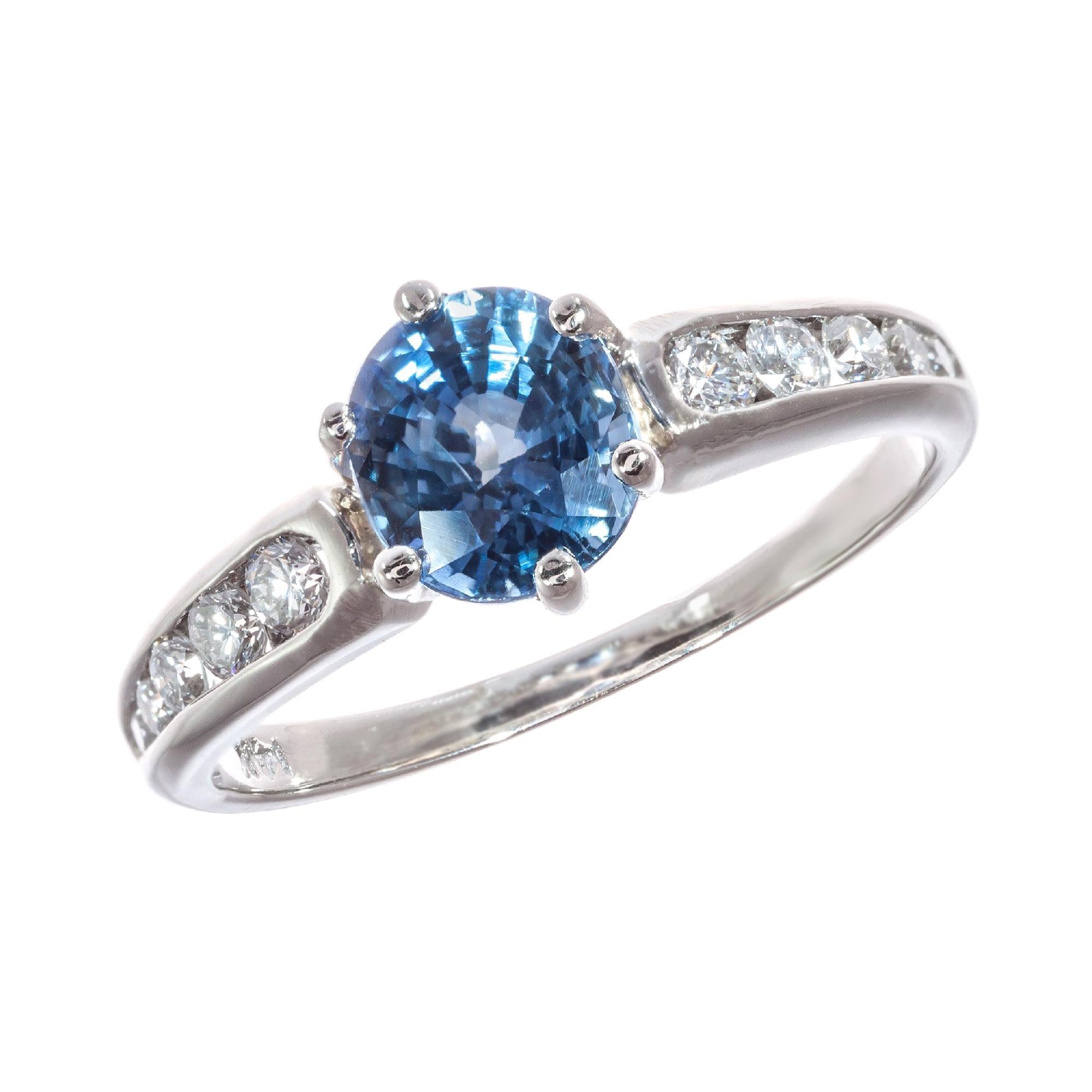 1.54 Carat Sapphire Diamond White Gold Solitaire Engagement Ring