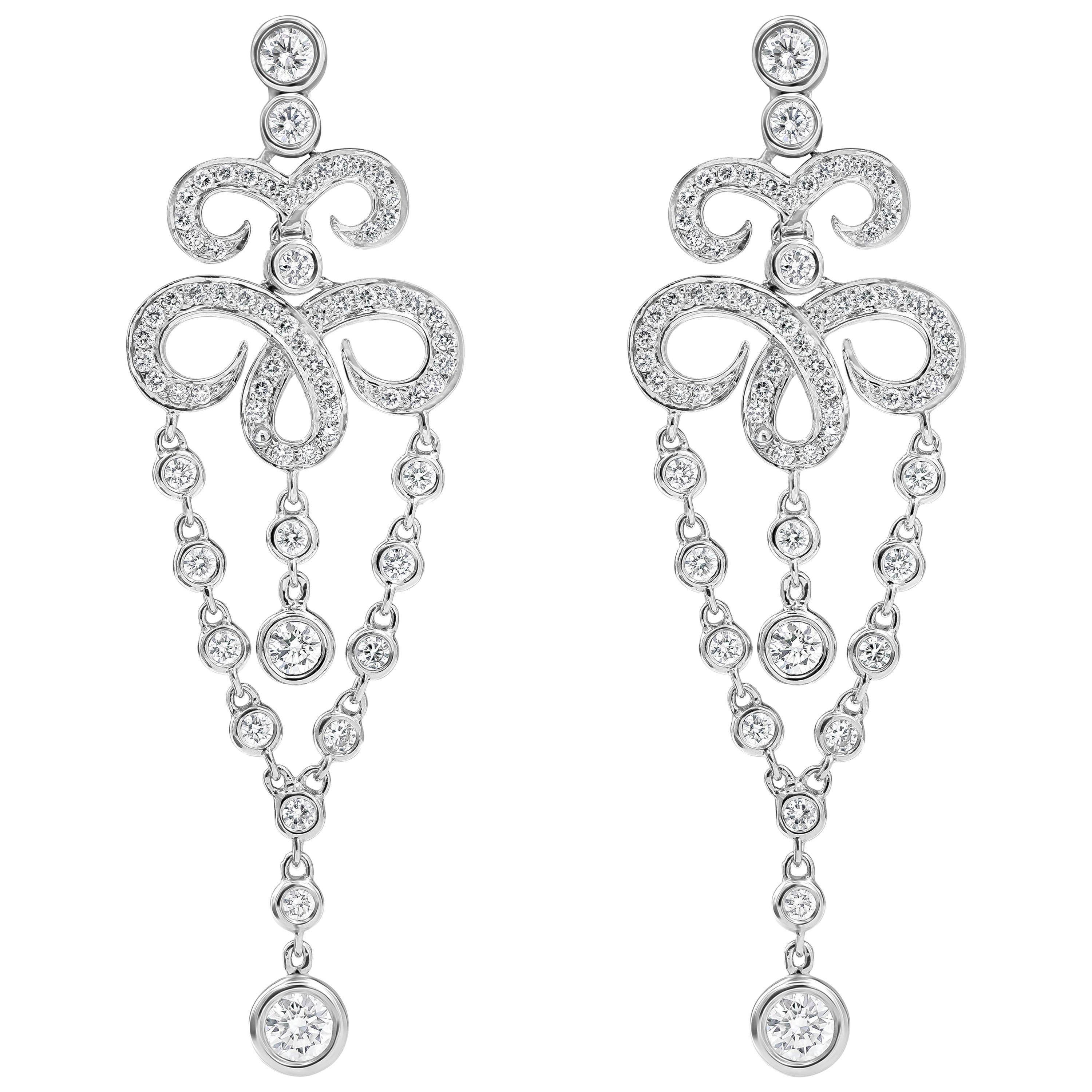 Roman Malakov 1.85 Carats Total Round Diamond Filigree Fringe Dangle Earrings For Sale