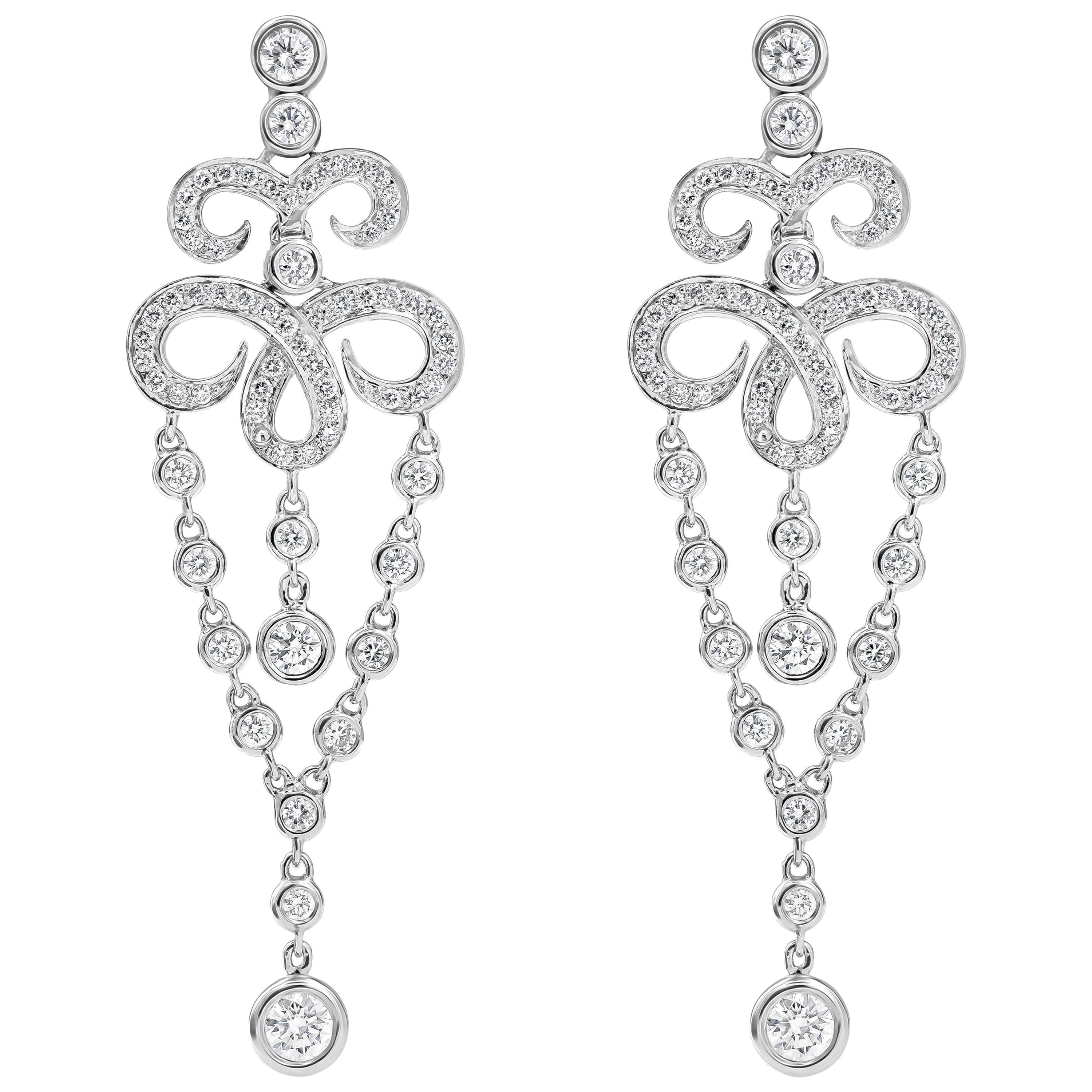 Roman Malakov 1.85 Carats Total Round Diamond Filigree Fringe Dangle Earrings