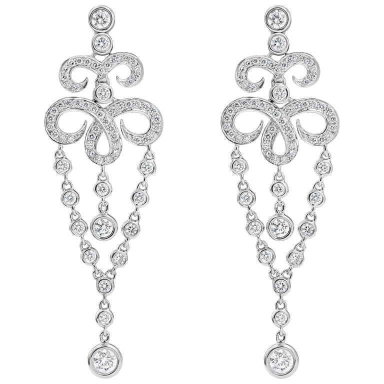 Roman Malakov, Open-Work Diamond Fringe Dangle Earrings For Sale at 1stDibs