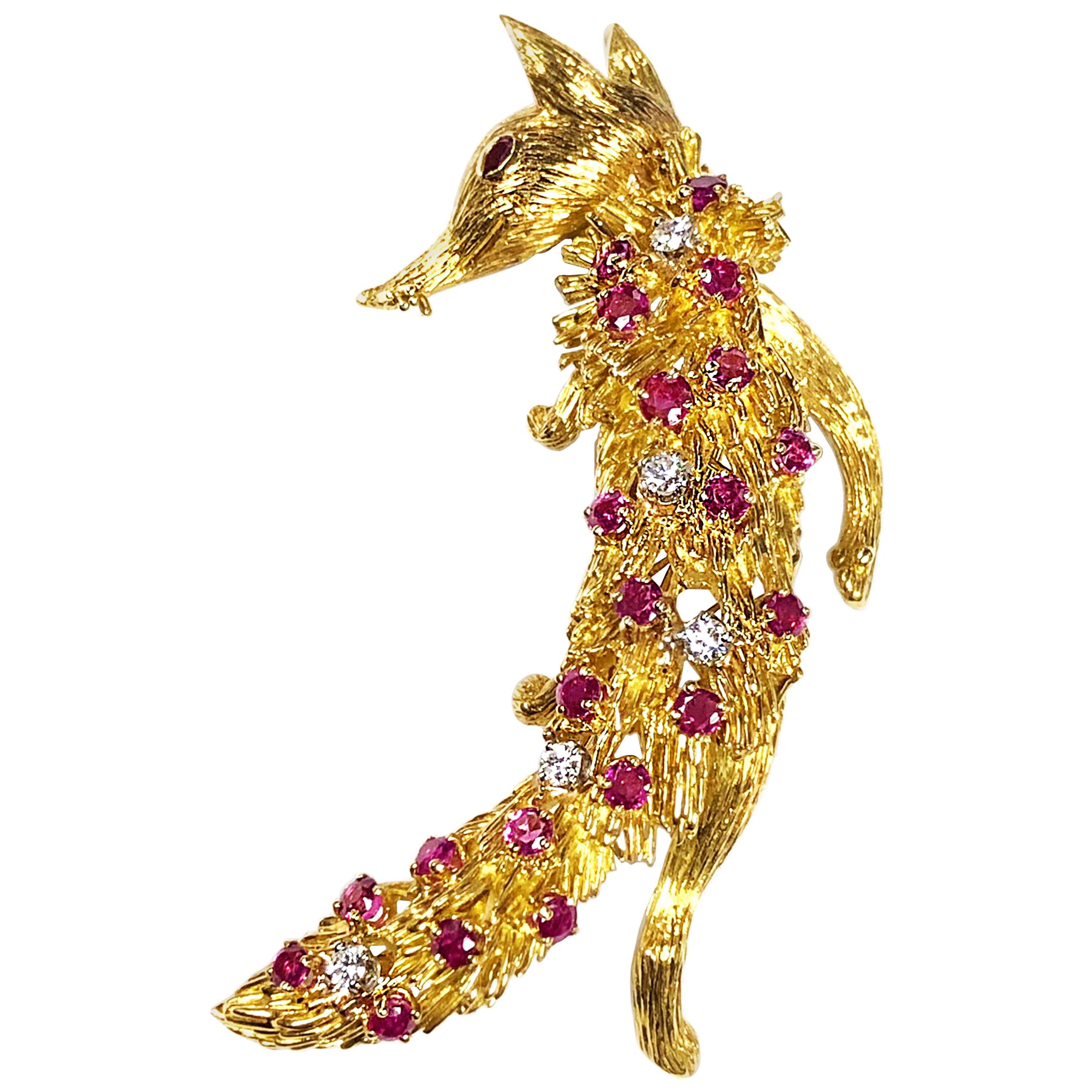 Peter Linderman Large Yellow Gold and Gem Set Fox Brooch