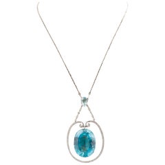 60 Carat Aquamarine Antique Edwardian Necklace 'Platinum'