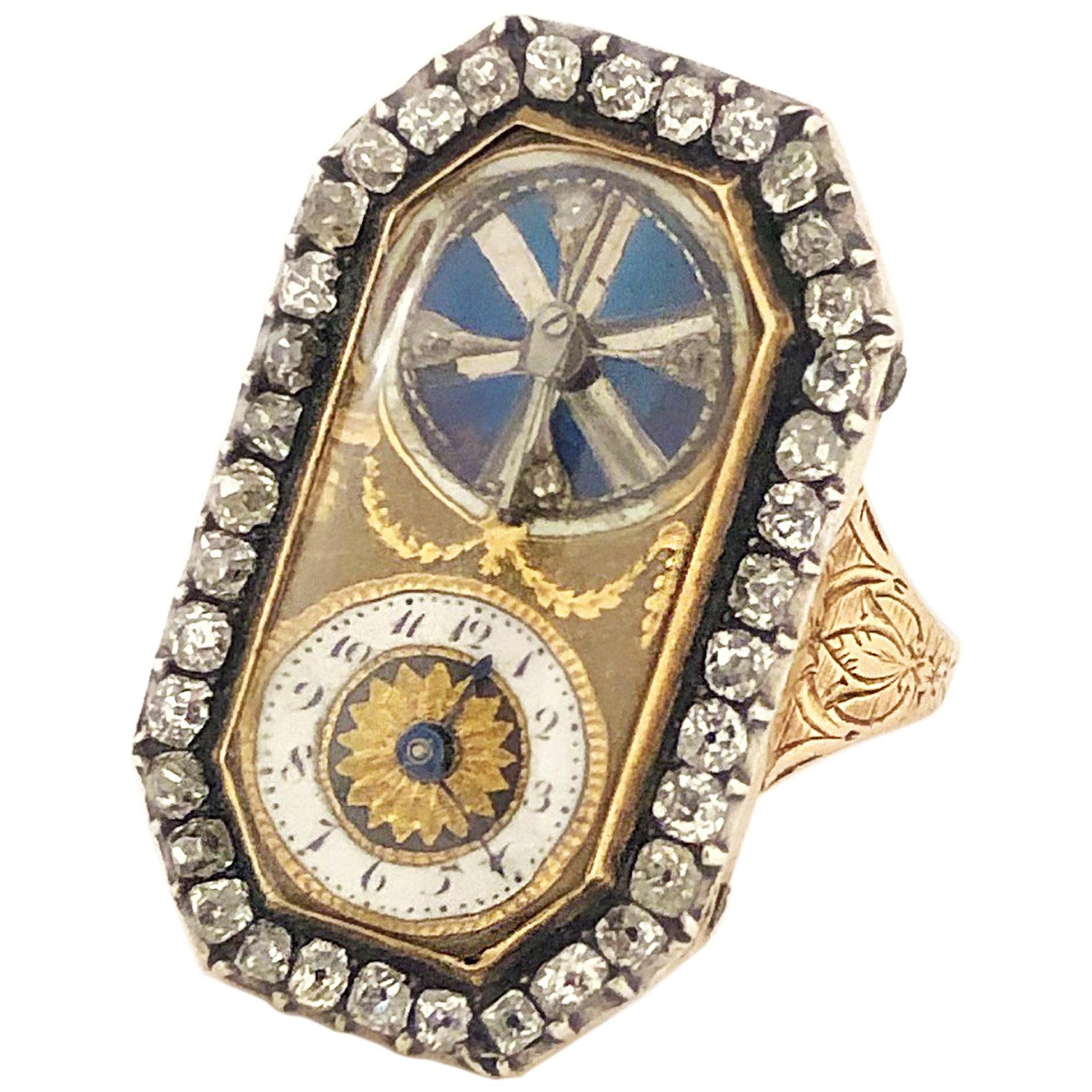 1830s French Diamond Set Key Wind Ring Watch
