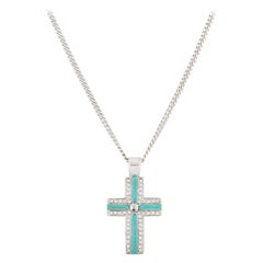 Mappin & Webb Collier avec pendentif croix en diamant et turquoise