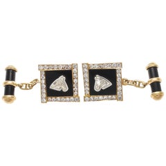 Vintage Horse Head Diamond Gold Cufflinks