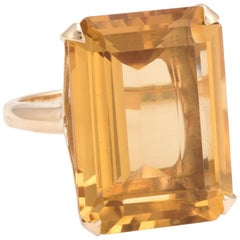 Vintage 25 Carat Citrine Ring Emerald Cut 14 Karat Gold Estate Fine Jewelry