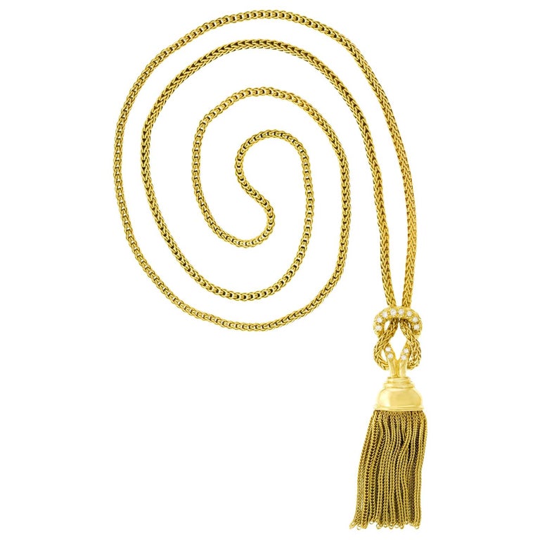 Diamond Set Gold Tassel Necklace at 1stdibs