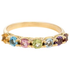Vintage Estate Semi Precious Rainbow Gemstone Ring Stacking Band 18 Karat Gold